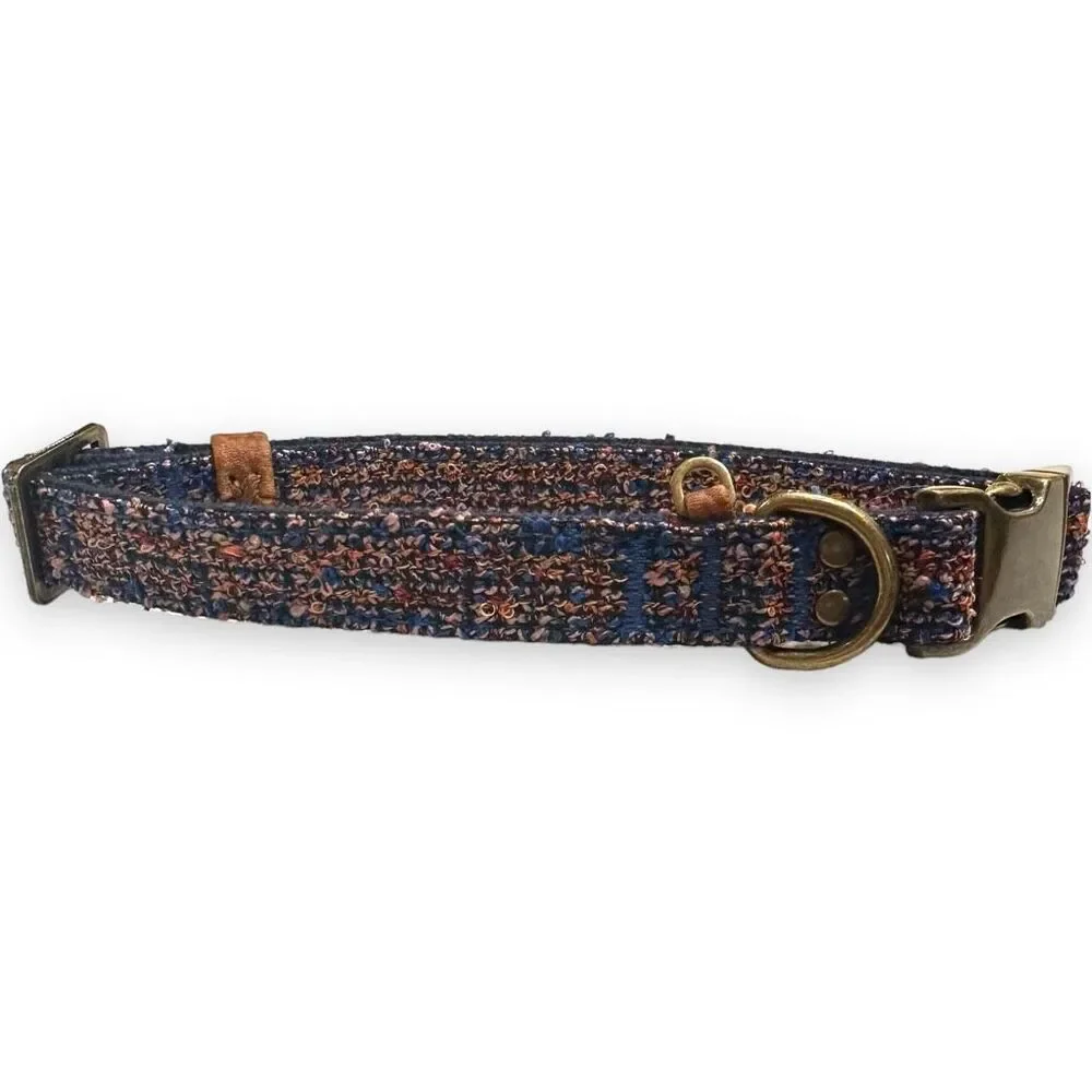 Top Paw Tweed Adjustable Boucle Dog Collar Size XS X-Small Blue‎ Purple Brass